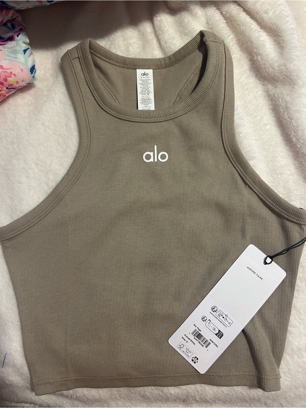 ALO Yoga Women's Ribbed Cropped Tank Top in Taupe